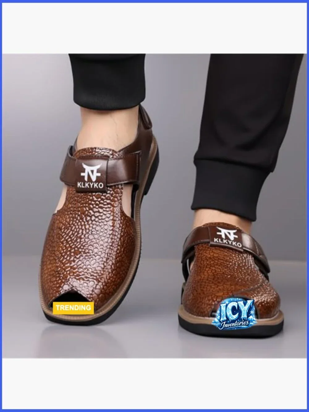 Men's Woven Faux Leather Close-Toe Sandals with Ankle Strap Arch Support